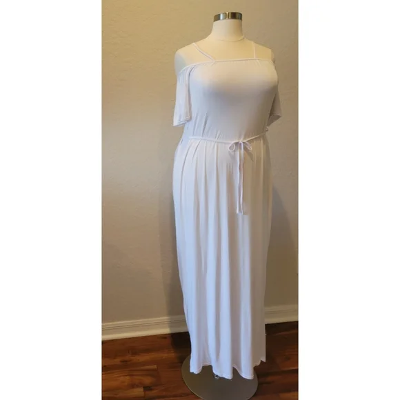 White Cold Shoulder Maxi Dress - Picture 2 of 4